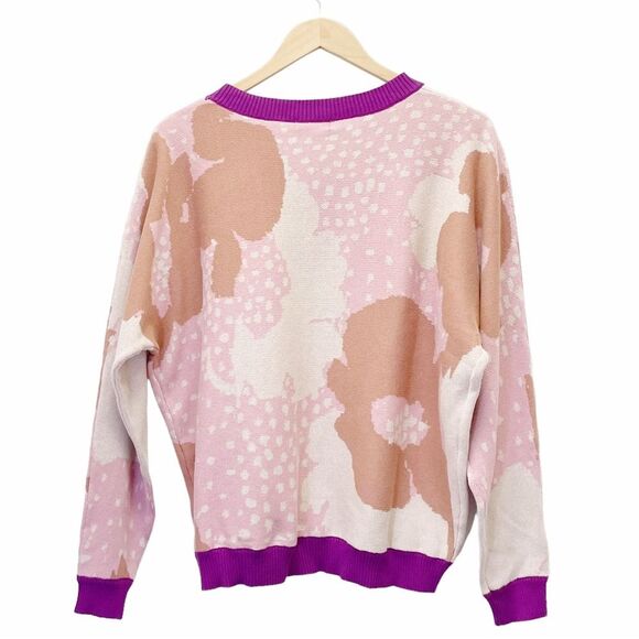 NWT FATE The Label Remi Abstract Floral Sweater Blush Tan Purple Size Medium NEW - Picture 3 of 13